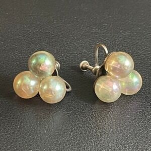 Vintage Sterling Silver Earrings Iridescent Aurora Borealis Screw Back Clip Ons